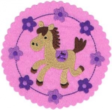 Applikation Pony Pferd im Blumenkreis in rosa
